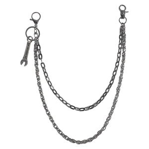 Double-layered gunmetal punk pants chain with wrench pendant and sturdy lobster clasps