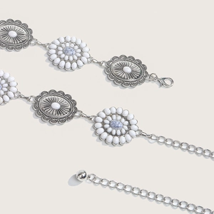 Bohemian silver waist chain with white turquoise stone inlays for summer dresses