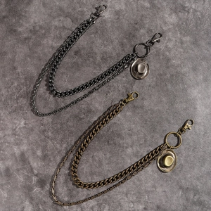 Punk style double layered metal pants chain with vintage bronze cowboy hat pendant