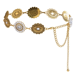 Bohemian gold metal waist chain belt with white sun charms for women dresses
