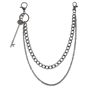 Chaîne de pantalon punk double couche en métal avec pendentif étoile et clé noire