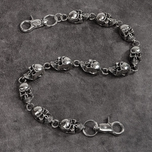 Punk style heavy metal pants chain with 3D skull links and swivel lobster clasps