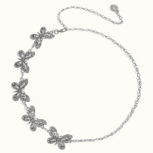 Vintage silberne Metall Taillenkette mit Strass-Schmetterlingen und Sonnenanhänger