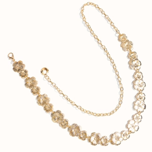 Eleganter goldener Blumen-Metall-Taillenkette mit Vintage-Blütenrelief-Design für Kleider