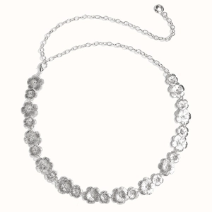 Silberne Taillenkette für Damen mit Blumenmustern und verstellbarer Länge für Kleider