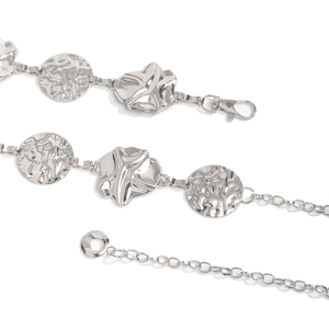Silver metal chain belt with hammered flower design for dresses and jeans for women