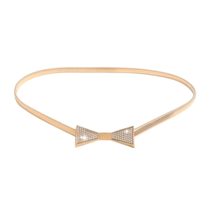 Ceinture chaîne dorée élastique pour femme avec boucle nœud papillon en strass