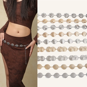 Bohemian Metal Disc Waist Chain Belt for Women Adjustable Geometric Textured Circle Link Belt for Dresses Fashion Accessory