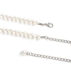 Elegant vintage pearl body chain featuring silver metal lobster clasp and extension chain