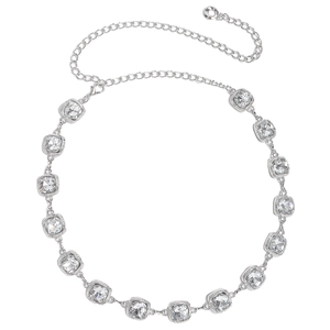 Eleganter silberner Metall-Taillenkette für Damen mit 14 funkelnden Strasssteinen
