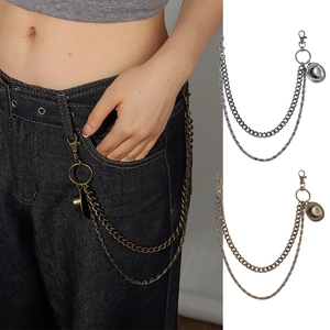 Vintage Double Layer Metal Waist Chain Belt With Cowboy Hat Pendant Punk Style Antique Bronze Silver Jean Pants Jewelry