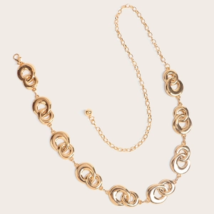 Elegant gold metal waist chain with interlocking double ring links for women dresses