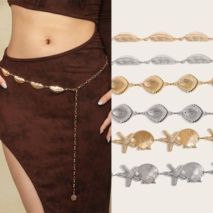 Sexy Women Metal Waist Chain Shell Starfish Leaf Pendant Body Chain Gold Silver Alloy Artificial Pearl Beach Belt For Dress