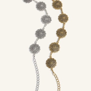 Catena da vita boho in metallo retrò con motivo a fiori mandala in oro e argento