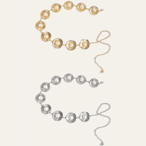 Vintage metal waist chain belt with white pearls for dresses in gold and silver finish