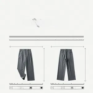 Dettaglio pantaloni grigio scuro a gamba dritta con elastico in vita e tasche dietro