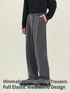 Pantaloni eleganti grigio scuro uomo, gamba dritta, vita elastica e tessuto drappeggiato