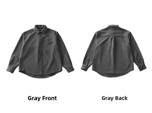 Detailed front and back view of gray long-sleeve business casual shirt with chest pocket
