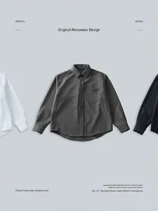 Business casual men long sleeve shirts in white, grey, and black with hidden plackets