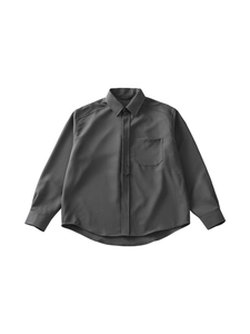 Men's dark grey business casual long-sleeved shirt with classic collar and front pocket