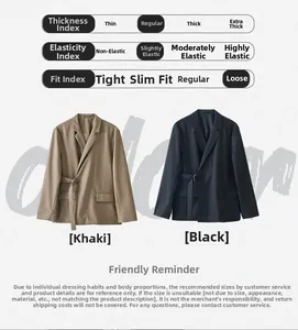 Detailed side-tie closure and pocket design of men's loose casual blazer in khaki and black