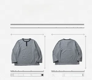 Vooraanzicht en achterkant van een gestreept heren t-shirt met lange mouwen en henley