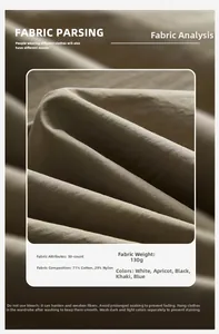 Detailed fabric texture of cotton-nylon shirt with 50S count and 130g weight specs