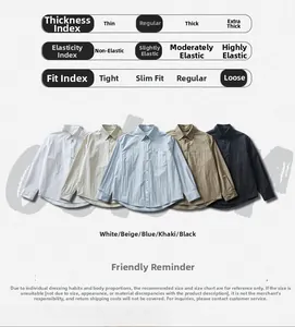 Detail view of premium long-sleeved shirts in five colors with subtle textured fabric