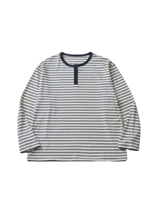 Gestreepte heren Henley shirt met lange mouwen, knoopsluiting en casual ronde halslijn