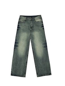 Ανδρικό τζιν παντελόνι high street με vintage πλύσιμο, φαρδιά γραμμή και ψηλή μέση
