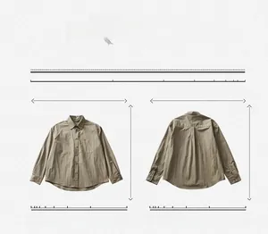 Front and back detail view of olive green long-sleeve business casual shirt