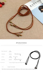 Detailed view of handmade woven PU leather waist belt with spherical wooden beads