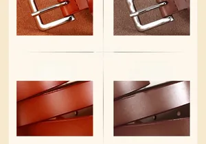 Détail de la texture en cuir de qualité et boucle métallique sur ceintures brunes