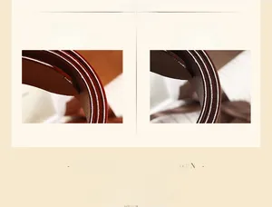 Detail view of smooth multi-layer oil edge craftsmanship on brown leather belt