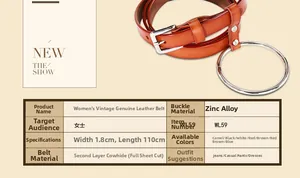 Détail d'une ceinture en cuir marron rouge avec un grand anneau et une boucle polie