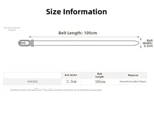 Guide des tailles de ceinture tressée en cuir avec longueur 105cm et largeur 2.2cm blanc