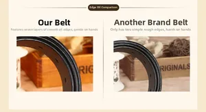 Detail view comparing high-quality multi-layer edge paint on black leather belts