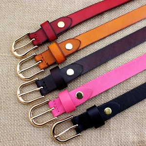 Women Vintage Cowhide Leather Thin Belt Saffiano Pattern Alloy Pin Buckle Versatile Adjustable Waist Belt For Lady Dresses