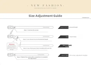 Step-by-step diagram showing how to adjust and trim the leather belt length with screw buckle