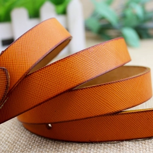 Orange slim leather belt for women with Saffiano texture and metal pin buckle