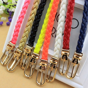 Women Fashion Faux Leather Woven Thin Belt Versatile Dress Waistband For Ladies With Gold Alloy Pin Buckle Decorative Belt