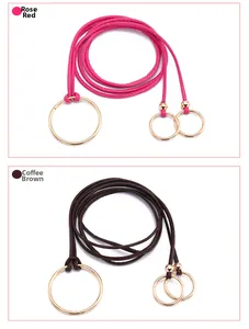 Détails de fines ceintures en cuir rose rouge et marron avec anneaux en métal doré