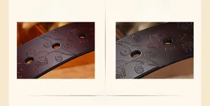 Détails de ceinture en cuir avec gaufrage floral, finition huilée et trous de serrage
