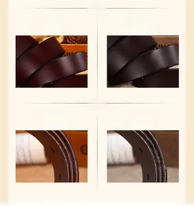 Detailed close-up of dark brown leather belt edges with seven-layer oil coating finish