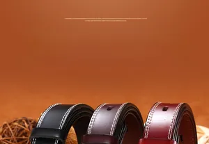 Close-up of three retro women's leather belts in black, dark coffee, and reddish brown