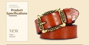 Vue détaillée d'une ceinture en cuir marron-orange vintage avec gaufrage floral et boucle