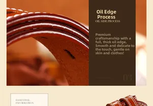 Detailed close-up of dark brown leather belt with precise oil side edge and white stitching