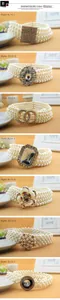 Detail of elegant elastic pearl belts with various ornate rhinestone buckle designs