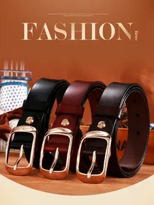 Three premium leather belts in black, burgundy and brown with rose gold metal buckles