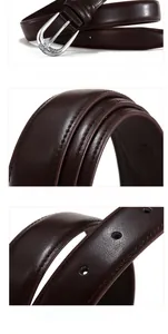 Détail macro du cuir de vachette marron foncé montrant la boucle et les coutures fines